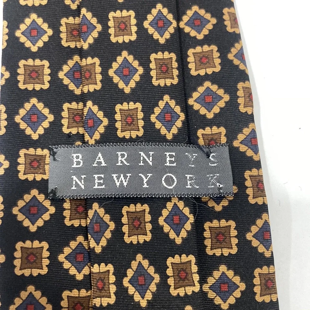 Barney's New York Handmade Black Tan Silk Tie